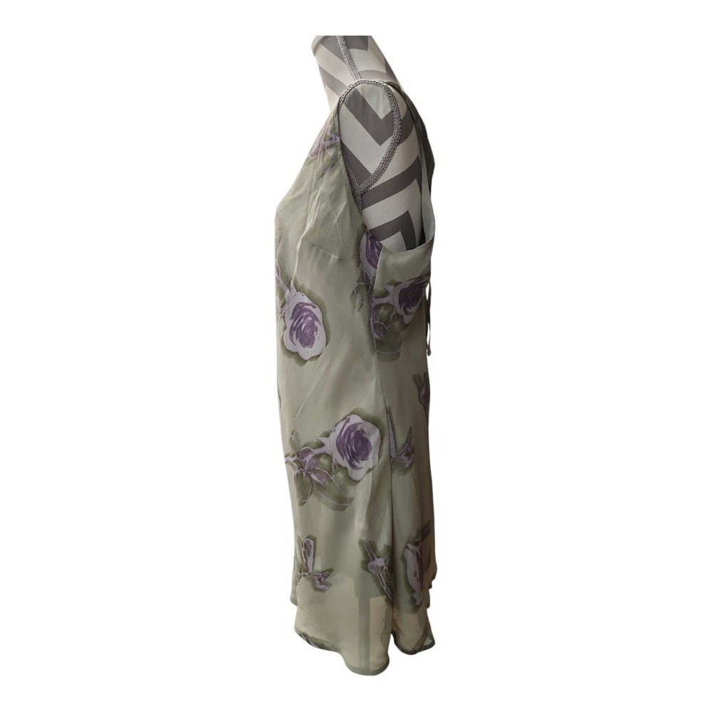 NWT Sage Green Rose Print Sleeveless Shift Dress Tie Neck Cottagecore M - Picture 4 of 13